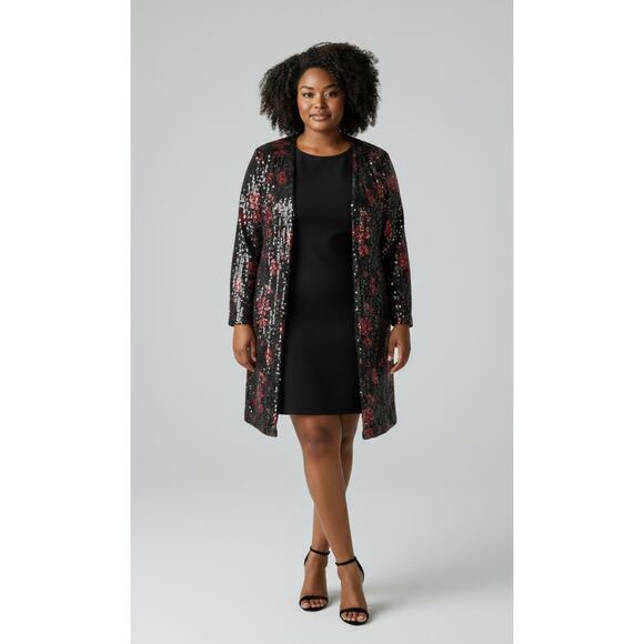 Torrid Jackets & Blazers - Torrid Black Floral Sequin Duster Jacket Kimono 2XL Date Night Glam